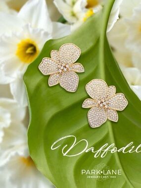 Park Lane Gold & White Crystal Daffodil Flower Stud Earrings